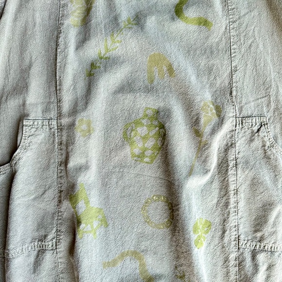 Hand-Painted Olive Green Short Sleeve Pocket Dress Unique Artwear (Fits M/L) - Picture 6 of 11